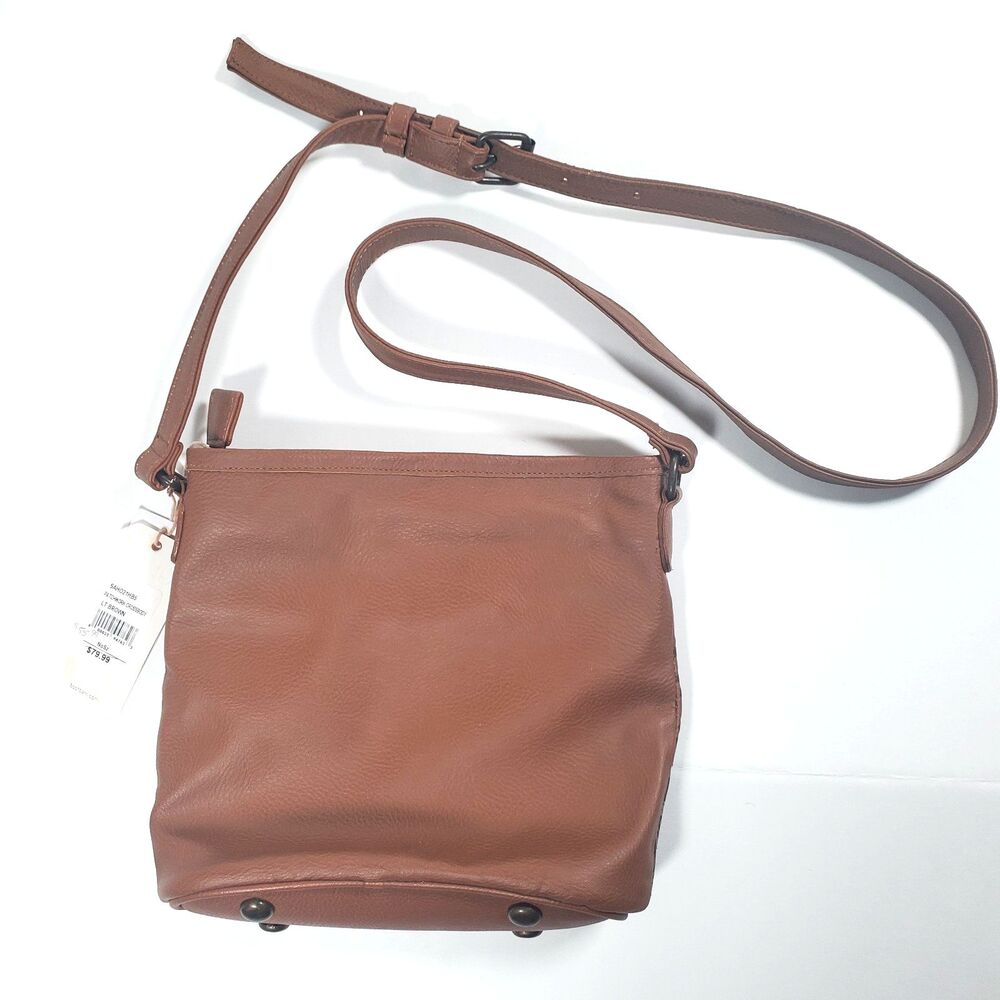NWT Shyanne Women’s Leather Crossbody Bag Brown Cowhide and PU Tooled Studded - Picture 3 of 11